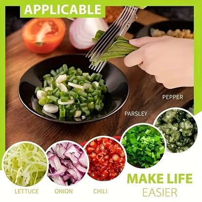 5-Blade Herb Scissors — Multi-Layer Stainless Steel Kitchen Shears