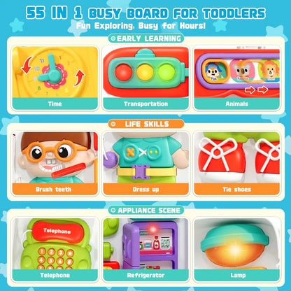 Montessori Busy Board with Switches Sensory Toys for Toddlers to Learn Life Skills