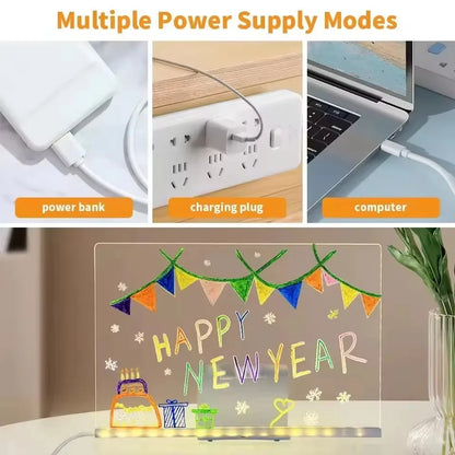 LED Drawing Board Acrylic Message Board Erasable USB Drawing Board Birthday Gift Advertising for Creative Activities with Stand
