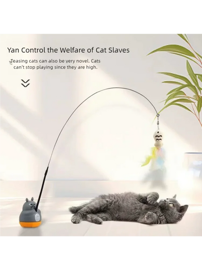 Rotating Feather Cat Wand Toy | Interactive Teaser Stick for Kittens