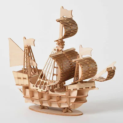 DIY 3D Wooden Puzzle for Assembly Puzzle Laser Cutting Sailing Ship Biplane Steam Locomotive Train Toy DIY Kit for