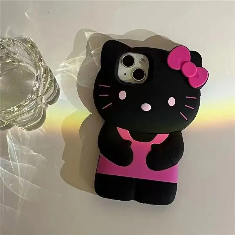 3D Bowknot Kitty Cat Silicone Phone Case – iPhone 4 to 17 Pro Max | Cute Soft Cover