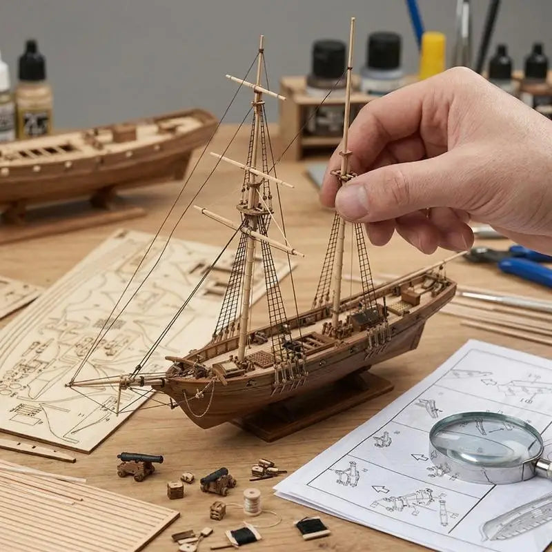 Wooden Ship Model Kit - DIY Sailing Boat Assembly Model, Handcrafted Nautical Decoration for Home Office, Gift for Men Women