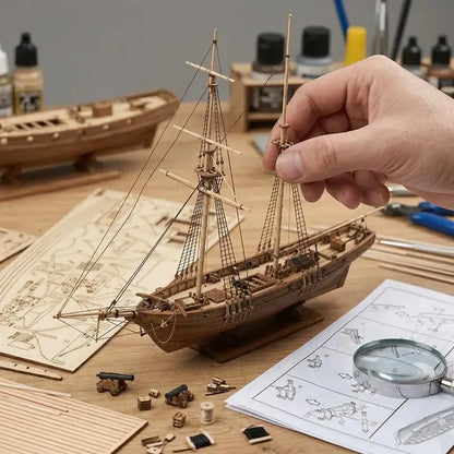 Wooden Ship Model Kit - DIY Sailing Boat Assembly Model, Handcrafted Nautical Decoration for Home Office, Gift for Men Women