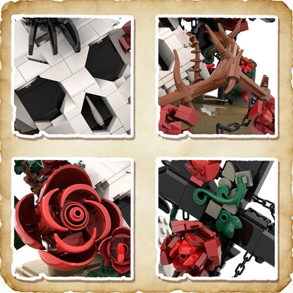 Raven Skull Roses Flower Building Blocks Set , Skull Planter Botanical CollectionKit for Adult, Gift for Christmas, GothicHorror