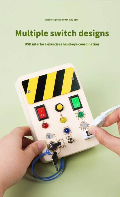 Baby Montessori Busy Board LED Light Switches Control Board Sensory Toys Wooden Busy Board Children Games Kids Puzzle Toys Gifts