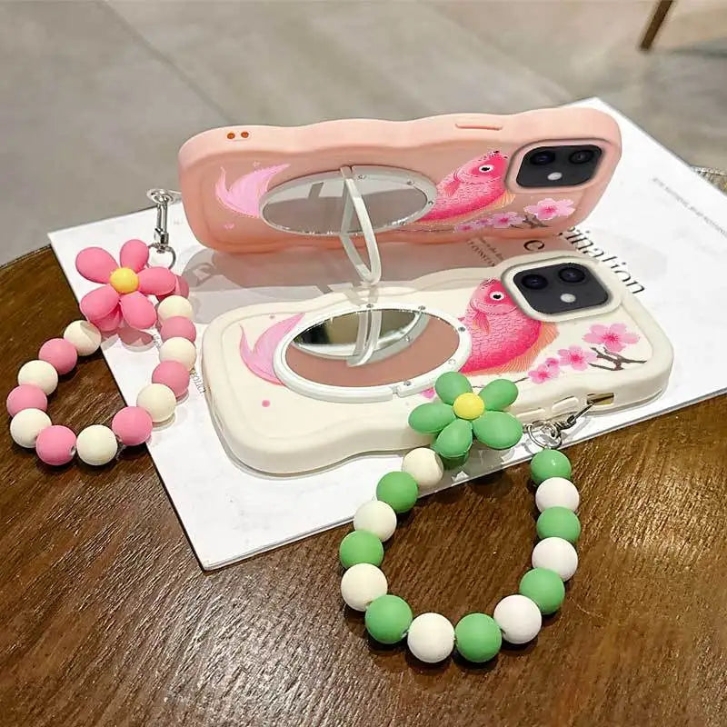 3-in-1 Floral Petals Phone Case Bundle – Case + Lanyard + Stand | iPhone 7 to 15