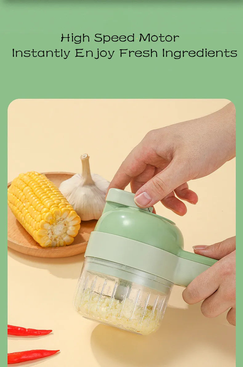 4-in-1 Electric Vegetable Cutter Set – Wireless Chopper, Grinder, Masher & Peeler