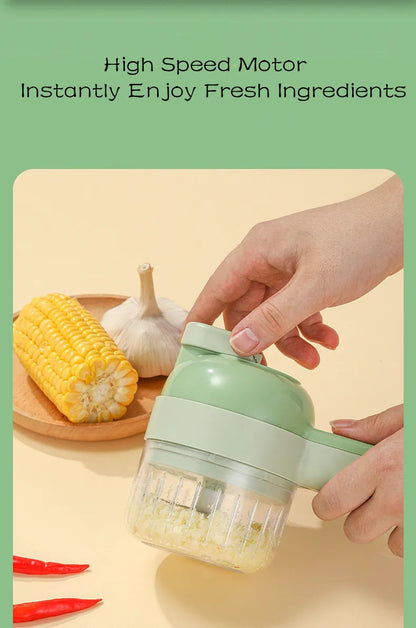 4-in-1 Electric Vegetable Cutter Set – Wireless Chopper, Grinder, Masher & Peeler
