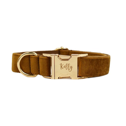 Personalised Velvet Dog Collar – Custom Engraved Name & ID Tag | Adjustable XS–XL