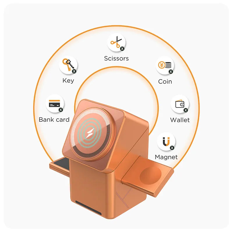 2025 Desktop Portable  Qi2 Phone Wireless Fast Charging Stand Magnetic Foldable 3 in 1 Cube Wireless Charger Dock