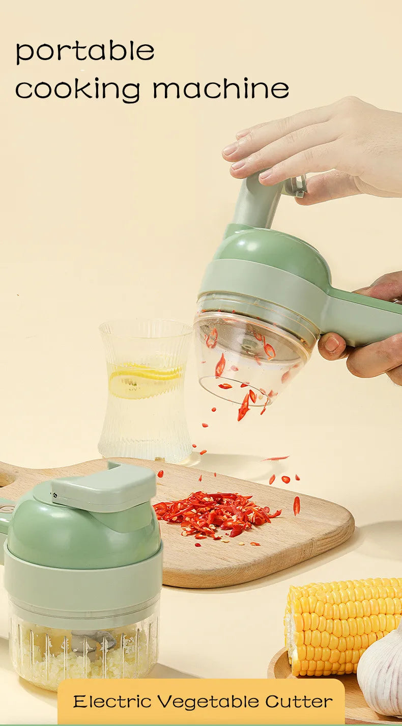 4-in-1 Electric Vegetable Cutter Set – Wireless Chopper, Grinder, Masher & Peeler