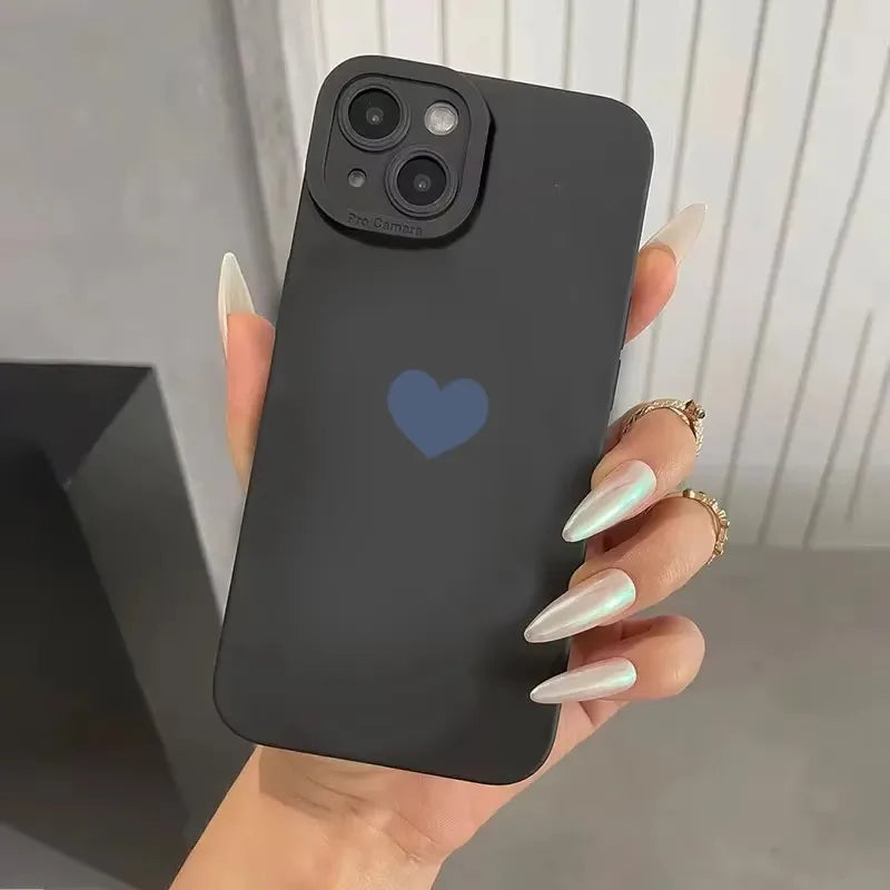 Black Love Heart Phone Case For iPhone 17 16E 16 15 14 11 Pro Max Air 12 13 XS XR X 8 7 Plus SE2 Shockproof Soft Silicone Cover