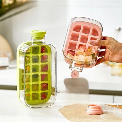 Ice Cube Bottle with Straw – Press & Release Ice Maker