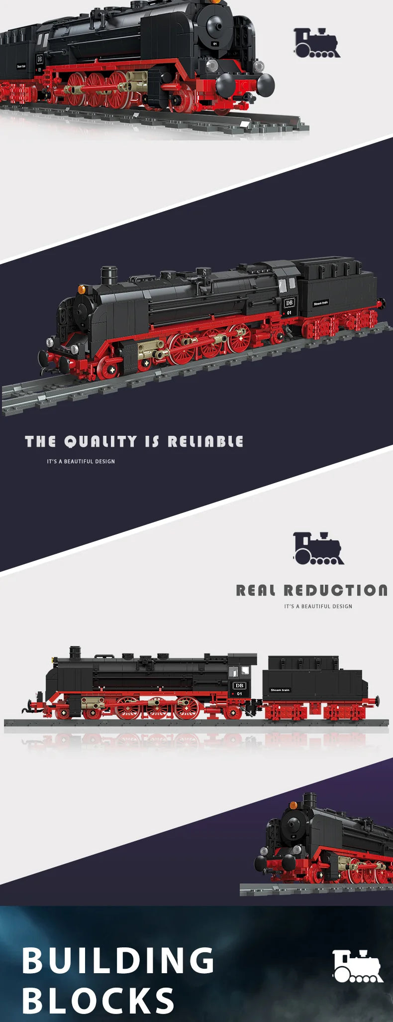 Classic Steam Train Building Block Set German BR01 Big Boy Steam Locomotive Bricks DIY CN5700 Rail Train Assemble Bricks Toys