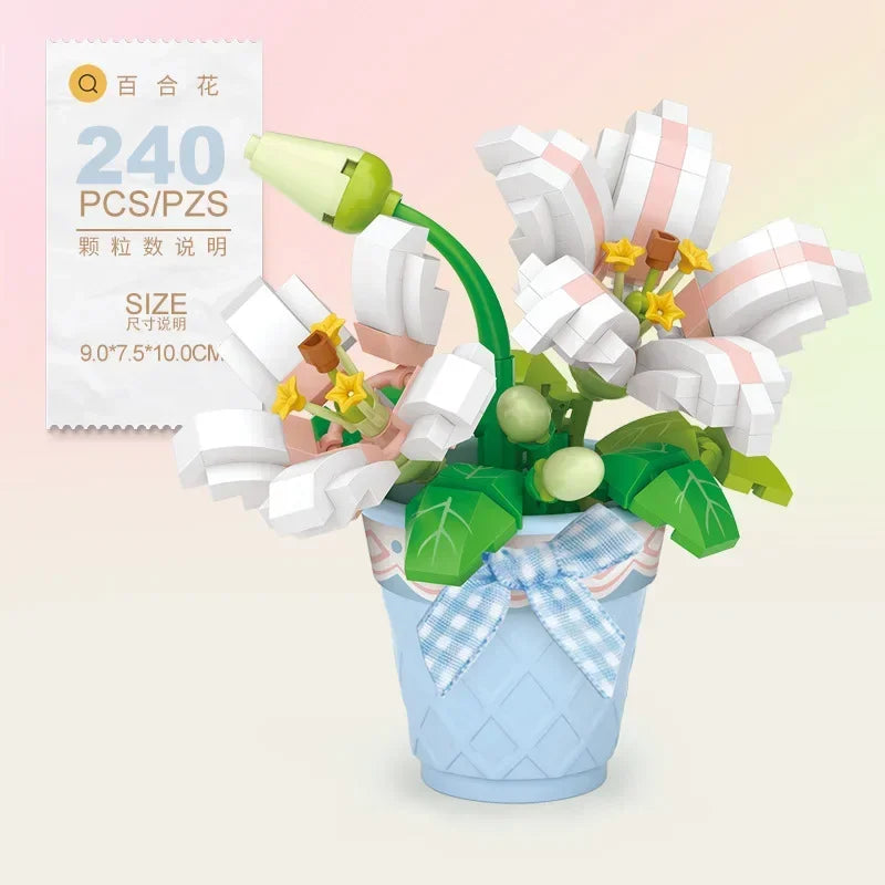 Mini Potted Succulent Flower Building Blocks DIY Cute Bouquet Model Ornaments Adult Children Assembly Toy Boys Girls Gift