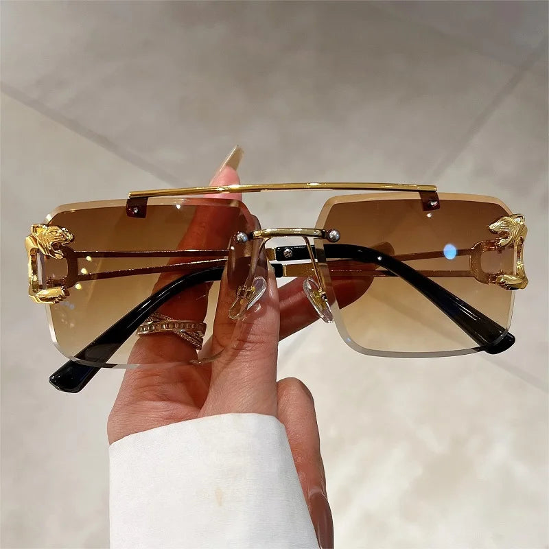 KAMMPT Vintage Rimless Sunglasses – UV400 Gradient Square Shades for Men & Women