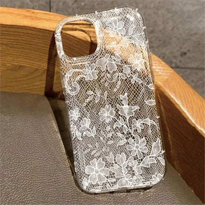 Elegant White Lace Pattern Clear Phone Case – Soft & Shockproof | iPhone 7 to 17 Pro Max, Air, SE, 16E