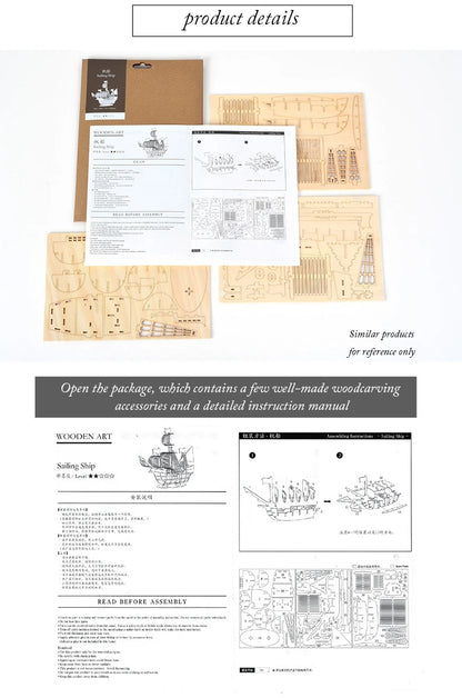 DIY 3D Wooden Puzzle for Assembly Puzzle Laser Cutting Sailing Ship Biplane Steam Locomotive Train Toy DIY Kit for