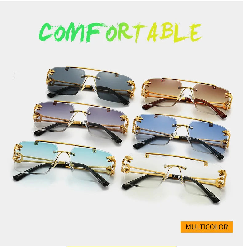 KAMMPT Vintage Rimless Sunglasses – UV400 Gradient Square Shades for Men & Women