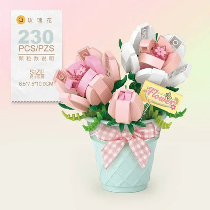 Mini Potted Succulent Flower Building Blocks DIY Cute Bouquet Model Ornaments Adult Children Assembly Toy Boys Girls Gift