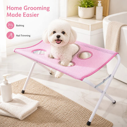 Foldable Pet Grooming Hammock Stand | Cat & Dog Bathing Rack with Quick-Dry Mesh