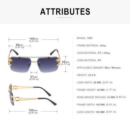 Fashion Metal Leopard Rimless Sunglasses – UV400 Double Bridge Gradient Shades for Men & Women