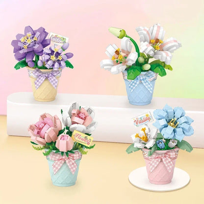 Mini Potted Succulent Flower Building Blocks DIY Cute Bouquet Model Ornaments Adult Children Assembly Toy Boys Girls Gift