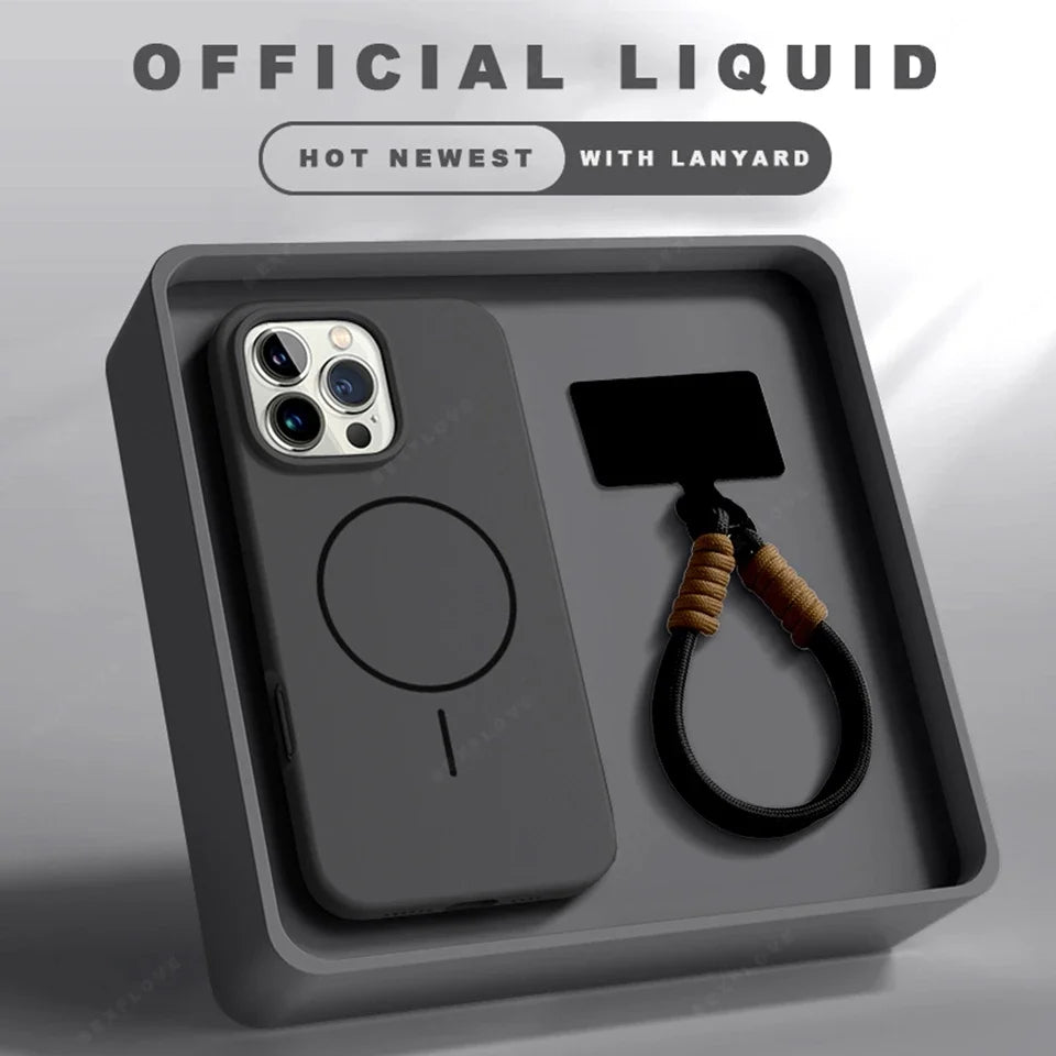 MagSafe Silicone iPhone Case with Lanyard – iPhone 11–16 Pro Max | Magnetic Wireless Charging