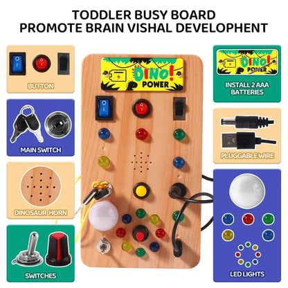 Montessori Busy Board Sensory Toy with LED Light Simulation Switch Control Board Jigsaw Early Education Learning Children's Game