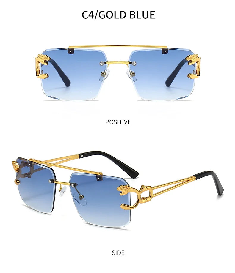 KAMMPT Vintage Rimless Sunglasses – UV400 Gradient Square Shades for Men & Women