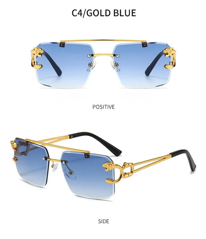 KAMMPT Vintage Rimless Sunglasses – UV400 Gradient Square Shades for Men & Women
