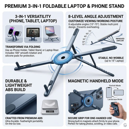 3-in-1 Magnetic Phone Holder & Foldable Tripod Stand