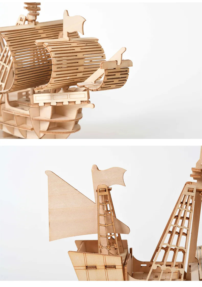 DIY 3D Wooden Puzzle for Assembly Puzzle Laser Cutting Sailing Ship Biplane Steam Locomotive Train Toy DIY Kit for