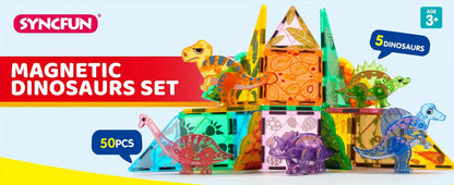 JOYFY 50Pcs Magnetic Building Tiles Dinosaur Set for Kids Christmas Birthday Gift 5 Cute Dinosaurs Educational STEM Toy