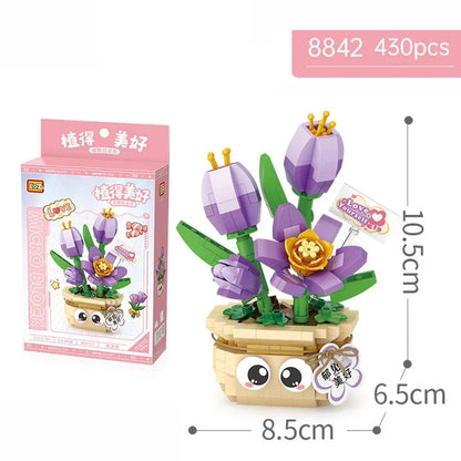 Mini Potted Succulent Flower Building Blocks DIY Cute Bouquet Model Ornaments Adult Children Assembly Toy Boys Girls Gift