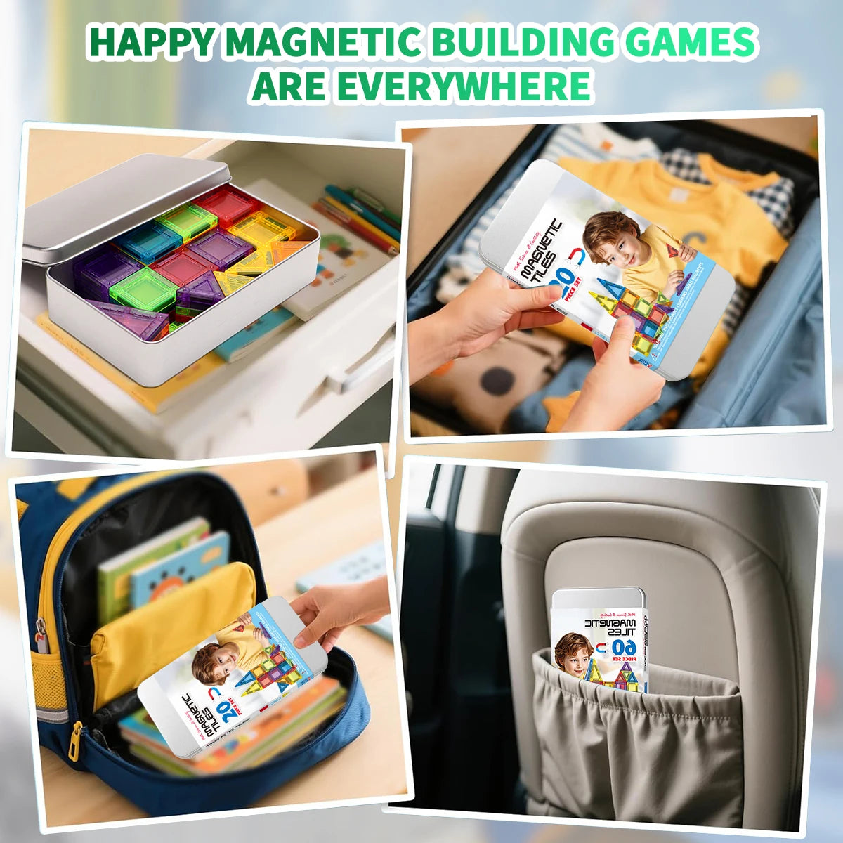 3D Magnetic Tiles Building Set - 38/60PCS STEM Construction Blocks with Storage Tin for Kids' Creative Play