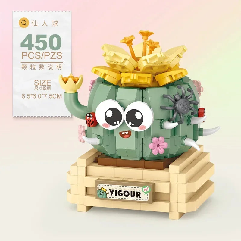 Mini Potted Succulent Flower Building Blocks DIY Cute Bouquet Model Ornaments Adult Children Assembly Toy Boys Girls Gift