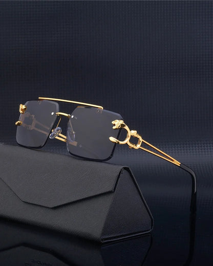 Fashion Metal Leopard Rimless Sunglasses – UV400 Double Bridge Gradient Shades for Men & Women