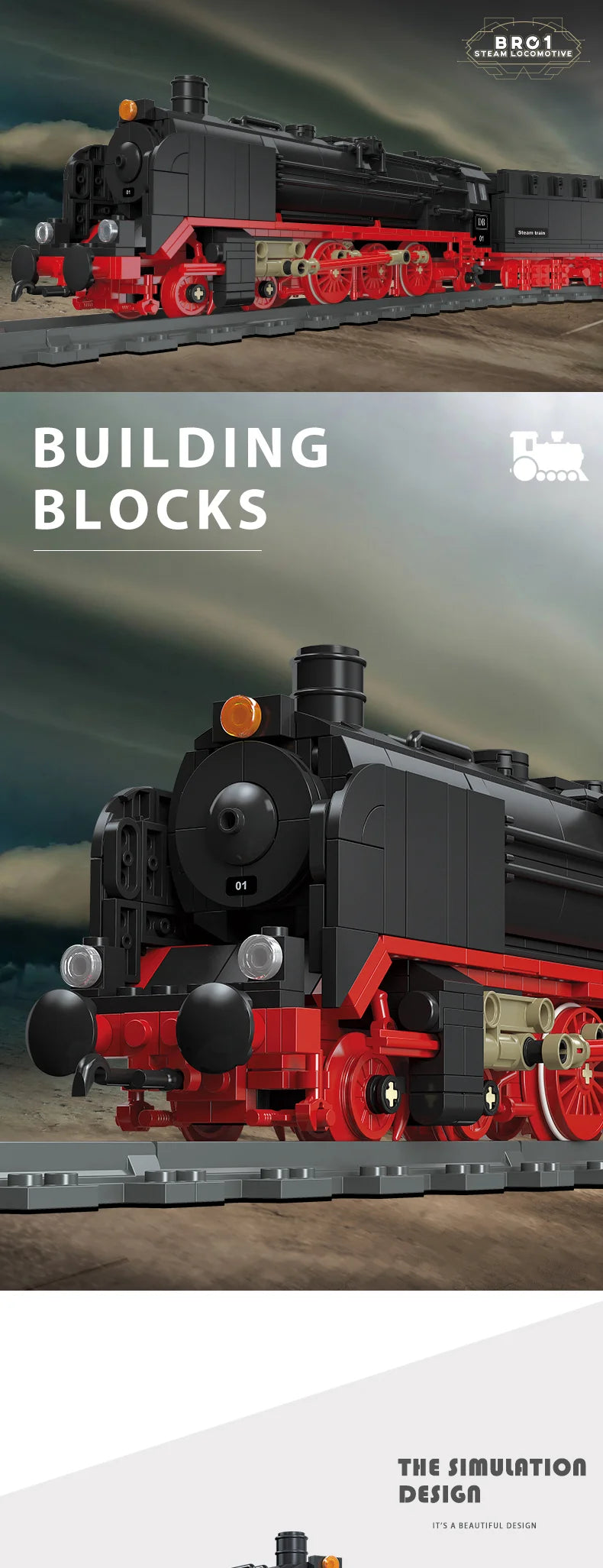 Classic Steam Train Building Block Set German BR01 Big Boy Steam Locomotive Bricks DIY CN5700 Rail Train Assemble Bricks Toys