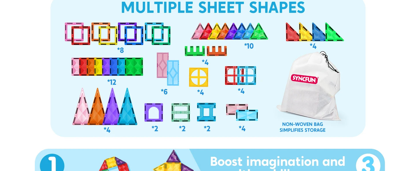 JOYFY 66PCS Magnetic Building Tiles Toys Durable and Creative STEM Building for Kids Aged 3-8 Educational Montessori Toys Gift