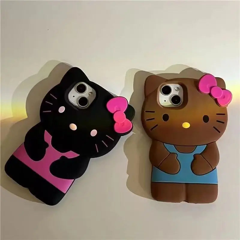 3D Bowknot Kitty Cat Silicone Phone Case – iPhone 4 to 17 Pro Max | Cute Soft Cover