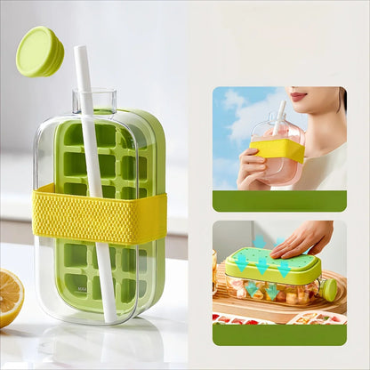 Ice Cube Bottle with Straw – Press & Release Ice Maker