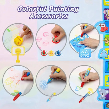 Large Magic Water Drawing Mat Reusable Doodle Coloring Board with Pens Montessori Educational Painting Toy for Kids Gift