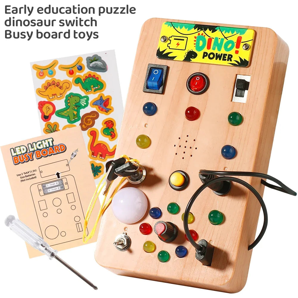 Montessori Busy Board Sensory Toy with LED Light Simulation Switch Control Board Jigsaw Early Education Learning Children's Game