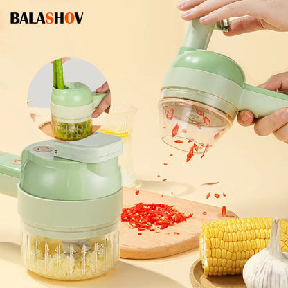 4-in-1 Electric Vegetable Cutter Set – Wireless Chopper, Grinder, Masher & Peeler