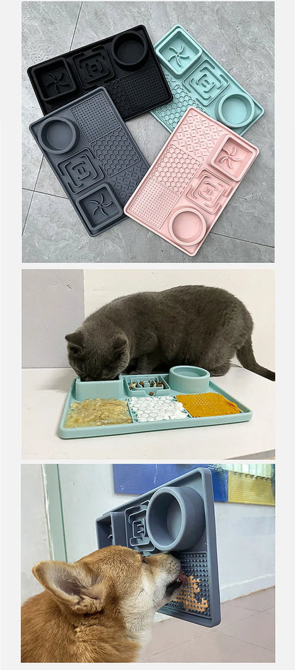 Pet Slow Feeder Bowl with Lick Mat & Suction Cups | Anxiety Relief for Dogs & Cats
