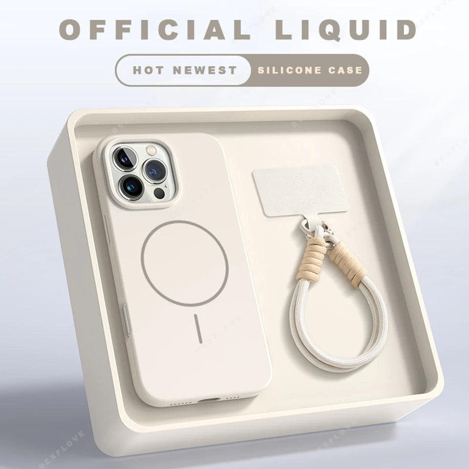 MagSafe Silicone iPhone Case with Lanyard – iPhone 11–16 Pro Max | Magnetic Wireless Charging