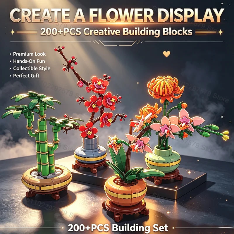 Bouquet Blossom Building Blocks Set Creative DIY Flower Toys for Kids and Adults Perfect for Holiday Party Decorations and Gifts