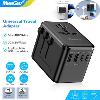 MeeGoo GaN Universal Travel Adapter | 4 Ports | 2500W | EU US JP AU